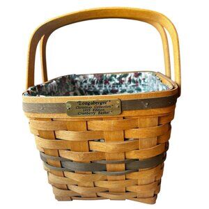 Longaberger “Cranberry Basket” Fabric Holly Design Lining & Plastic Insert 1995